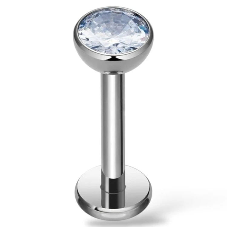Kolczyk Srebrny PUSH-PIN Labret z cyrkonią Stal.Ch