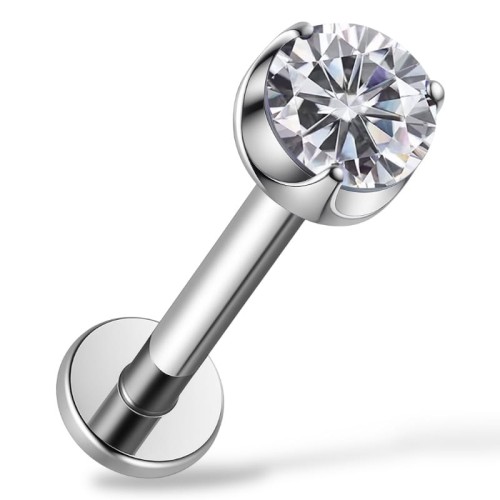 Tytanowy Srebrny Labret z cyrkonią Push Pin