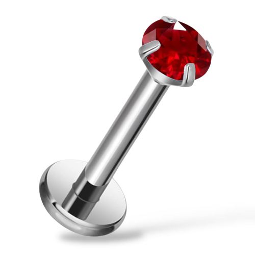 Tytanowy Labret z czerwoną cyrkonią