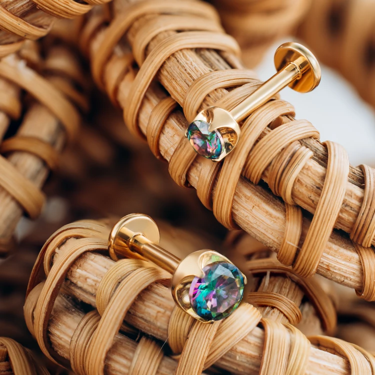 Tytanowy złoty labret z cyrkonią Push Pin