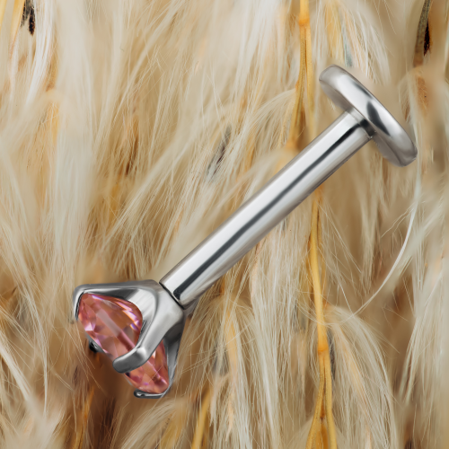Tytanowy Labret z różową cyrkonią